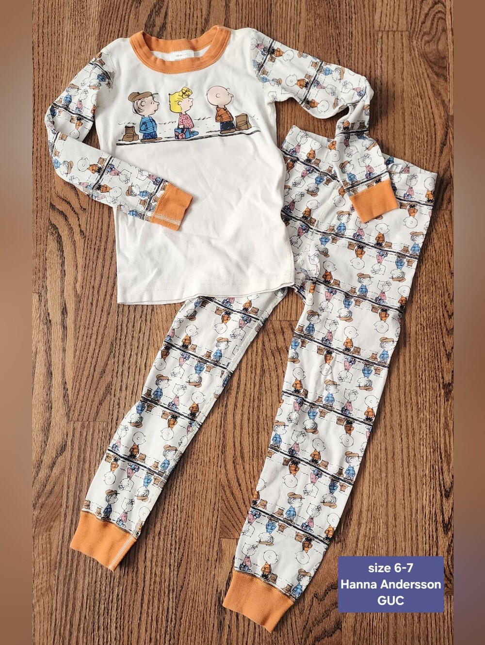 Hanna Andersson Cream Peanuts Character Pajama Set with Orange Trim